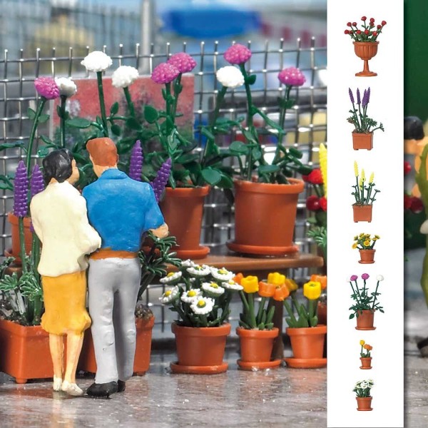 Flower Pot set with Flowers OO Busch 1209