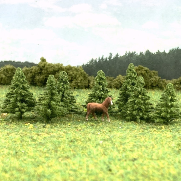 Small Scale Fir Trees 28mm tall 10 pack Z gauge