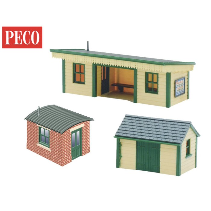 Station Platform Shelter With Timber And Brick Huts N Gauge Peco NB-16 Station Platform Shelter With Timber And Brick Huts N Gauge Peco NB-16