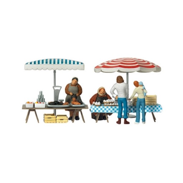 Market Stalls and People OO Preiser 10052