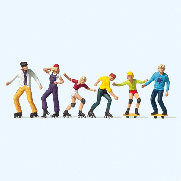 Roller Skaters and  Skateboarders OO Preiser 10074