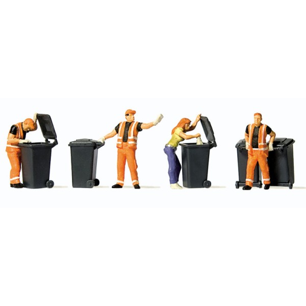 Refuse Collection Wheelie Bins and Bin Men OO Preiser 10651
