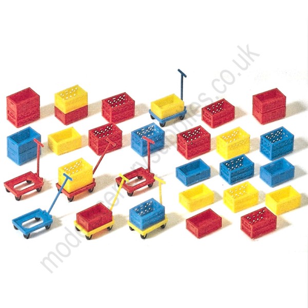 Plastic Crates And Boxes On Trolleys OO Preiser 17113