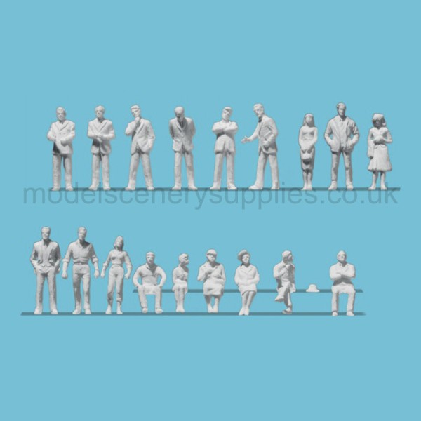 White Architectural Figures Standing Seated and Business People  Scale 1:100 Preiser 74094