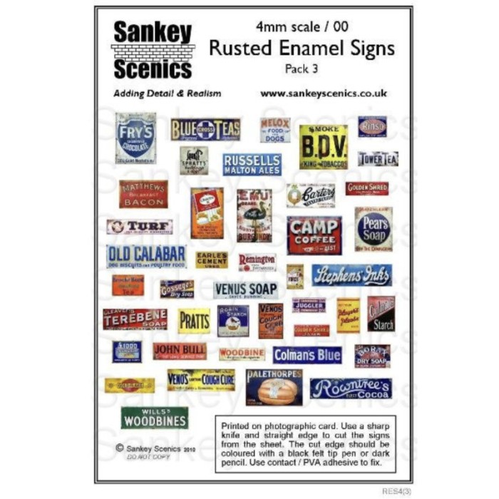 Rusted Enamel Signs OO  pack 3  