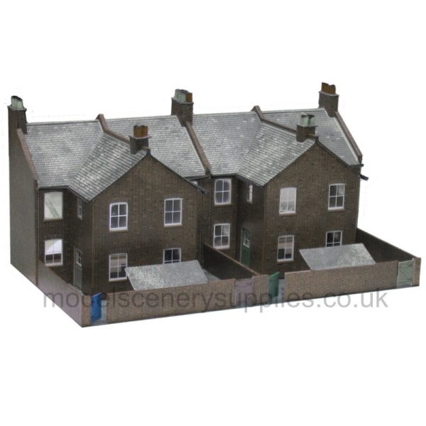 Four Brown Brick Terraced Backs OO - Superquick C05 