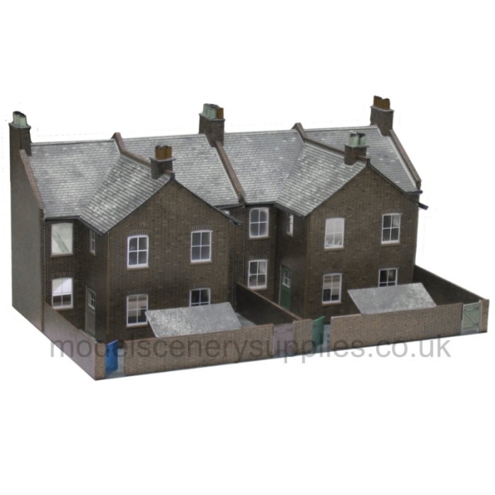 Four Brown Brick Terraced Backs OO - Superquick C05 