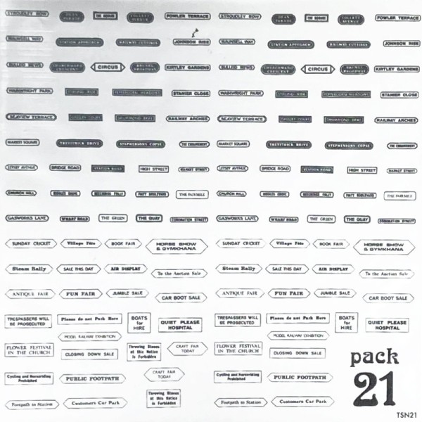 Street Names N Gauge Tiny Signs  TSN21  Street Names N Gauge Tiny Signs  TSN21