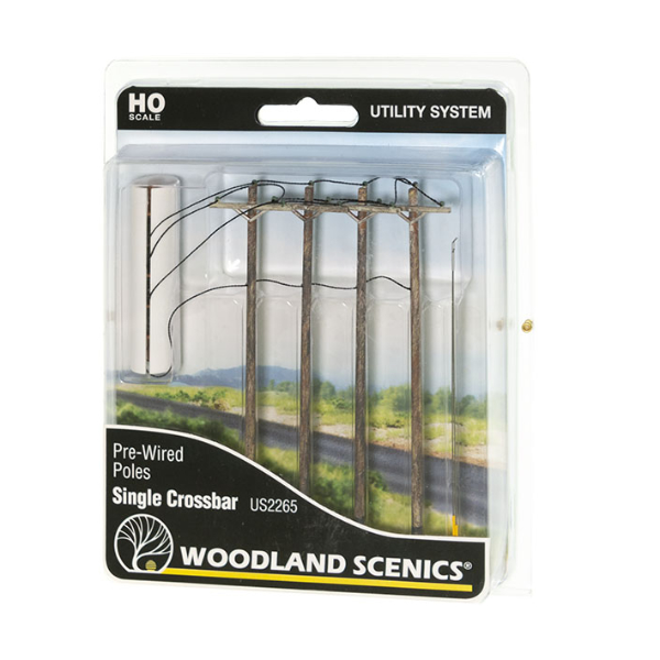 Electric Telegraph Poles Single Bar Pre-wired From Woodland Scenics OO