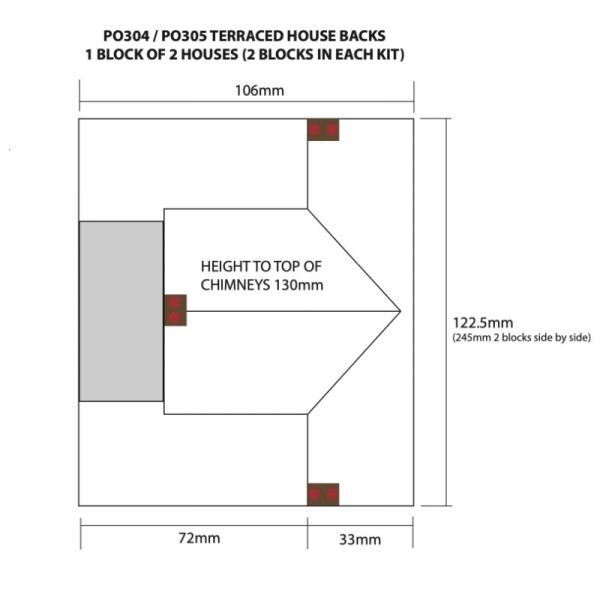 Low Relief Terraced House Backs - Red Brick OO  Metcalfe PO304
