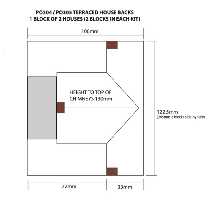 Low Relief Terraced House Backs - Red Brick OO Metcalfe PO304 Low Relief Terraced House Backs - Red Brick OO Metcalfe PO304