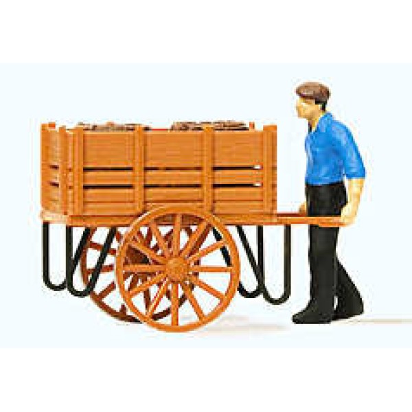 Worker with Hand Cart & Barrels