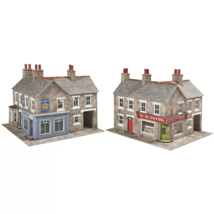 Corner Shop and Pub in stone N gauge Metcalfe PN117