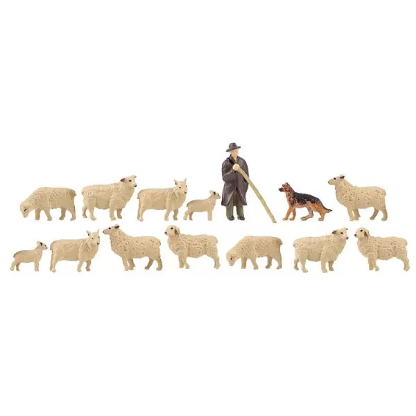 Shepherd with sheep dog and sheep  OO 