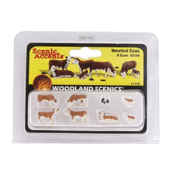 Cows, Brown and white Hereford N gauge