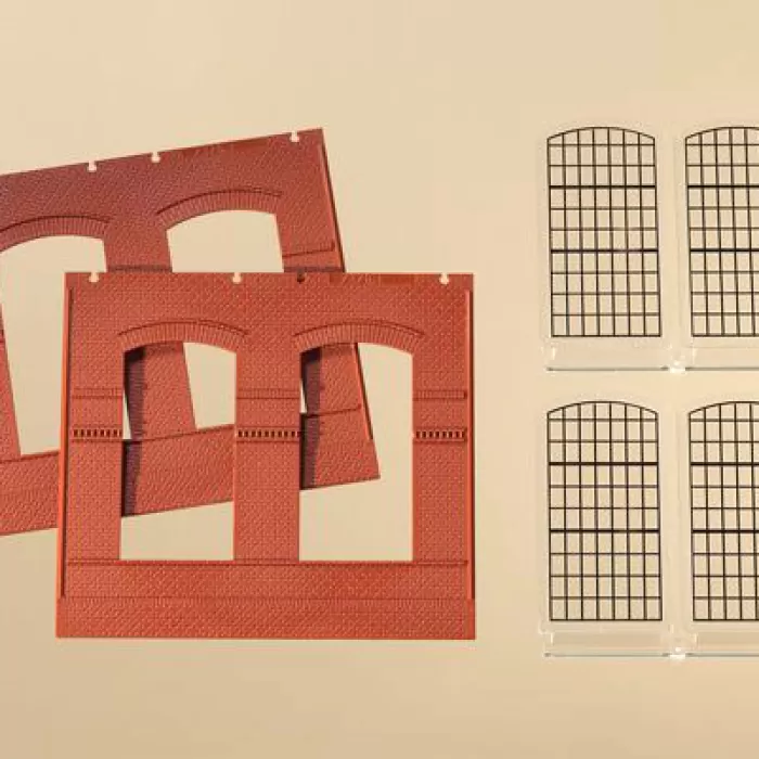 Double Storey Full Width Industrial Windows Wall with Tooth Frieze 80504