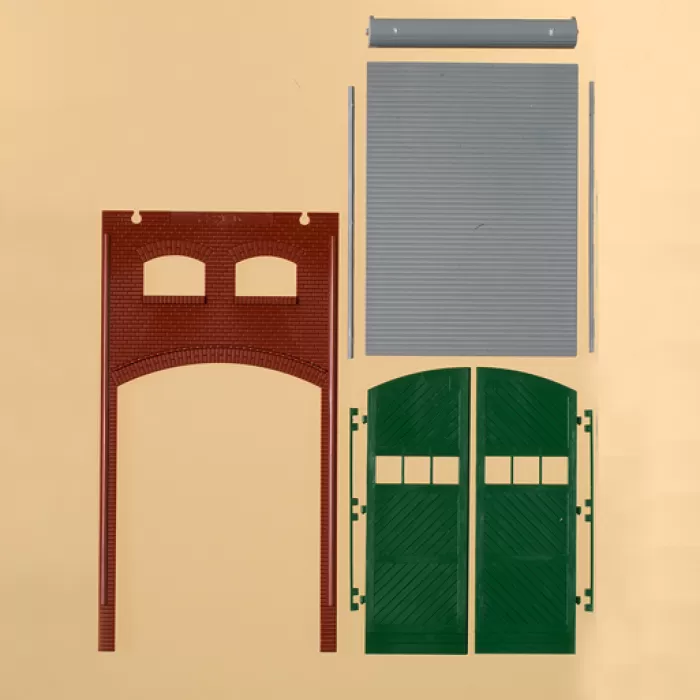 Double Storey Half Width Wall with Wooden or Roller Shutter Doors without Tooth Frieze 80529