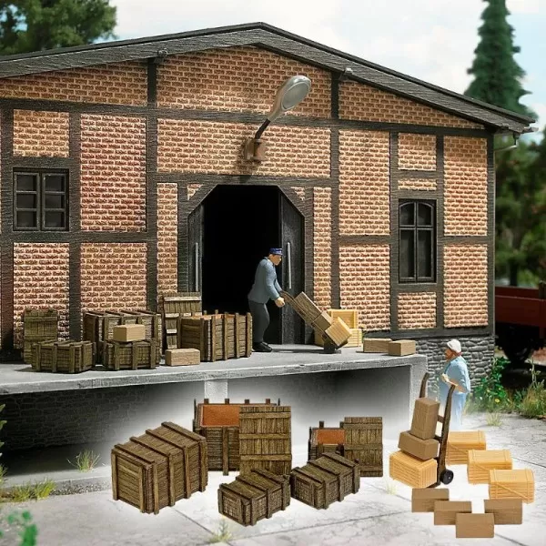 Wooden Boxes and Hand Truck  scale 1:45 Busch 10260 
