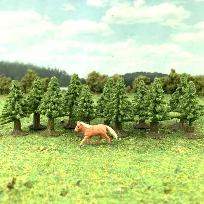 Small Scale Fir Trees 28mm tall 10 pack Z gauge