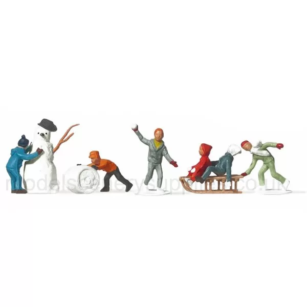 Children in the Snow  with Snowman and Sledge OO