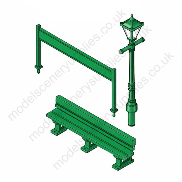 Benches Lamps and Station Name Boards TT 1:120 Scale Peco LK12116