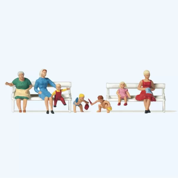 Women and Children On Park Benches