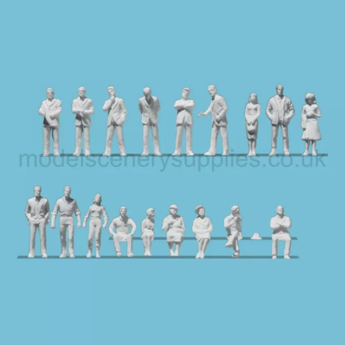 White Architectural Figures Standing Seated and Business People  Scale 1:100 Preiser 74094