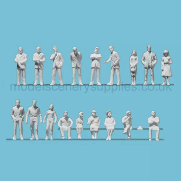 White Architectural Figures Standing Seated and Business People  Scale 1:200 Preiser 80994