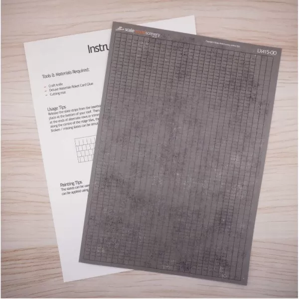 Lightly Weathered Laser Cut Roof Slate Strips OO LX415