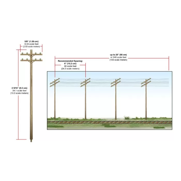 Electric Telegraph Poles Double Bar Pre-wired From Woodland Scenics N Gauge 