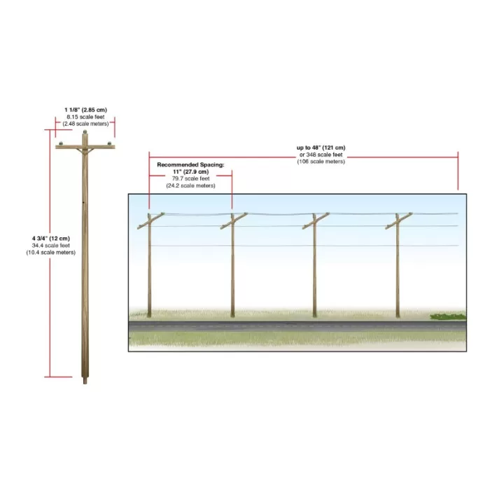 Electric Telegraph Poles Single Bar Pre-wired From Woodland Scenics OO