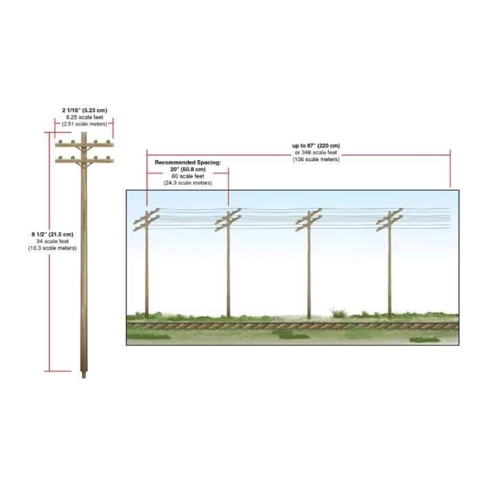 Electric Telegraph Poles Double Bar Pre-wired From Woodland Scenics  1:43