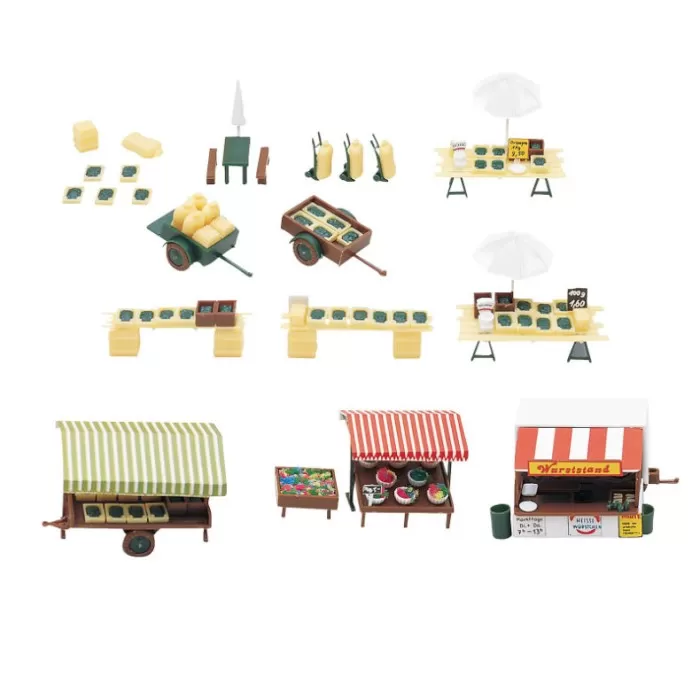 Market Stalls Market stands and barrows OO Faller 180582