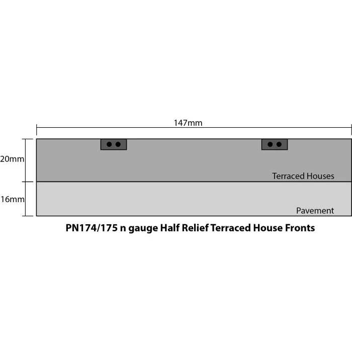 N gauge Low relief Terraced House Fronts in Red Brick Metcalfe PN174