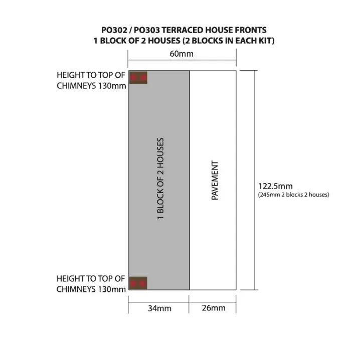 Low Relief Terraced House Fronts - Red Brick OO  Metcalfe PO302